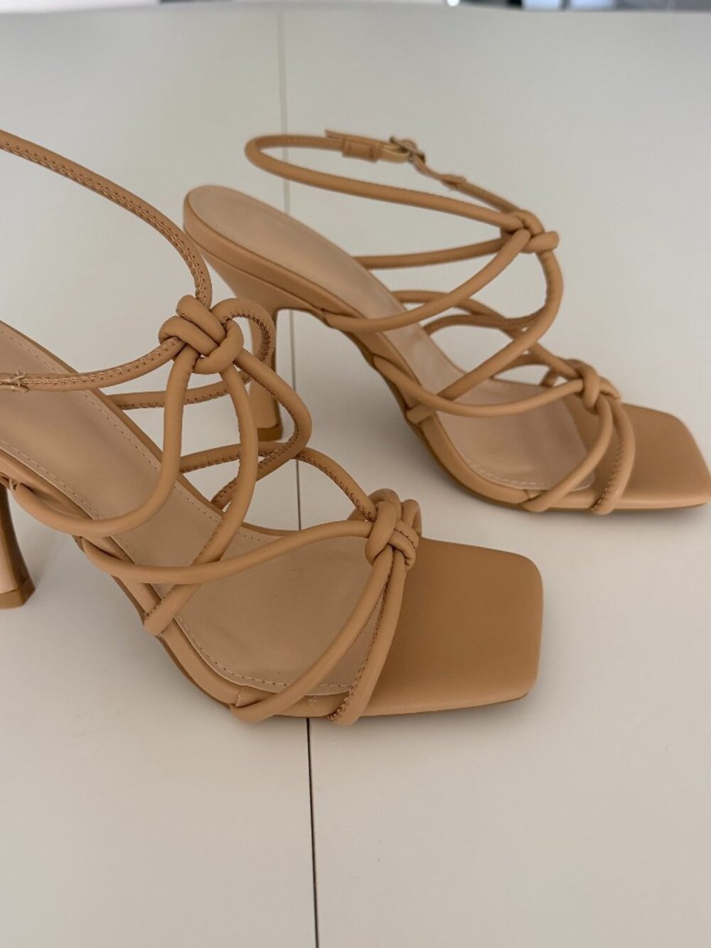 ZBY Womens.Nude Slingback Ankle Strap Heeled Sandals Sz 7.5 Square Toe
